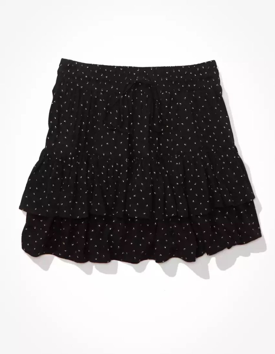 Jupes American Eagle AE Tiered Ruffle Tie-Taille Floral Mini Noir Femme | AEI-31586279